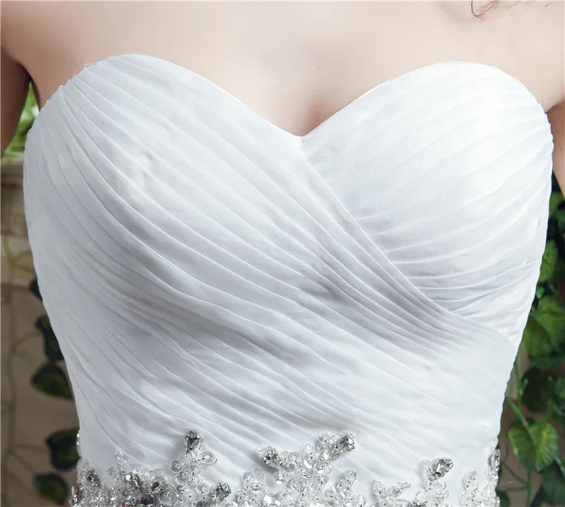 Strapless Beading Train Wedding Dresses With Crystals