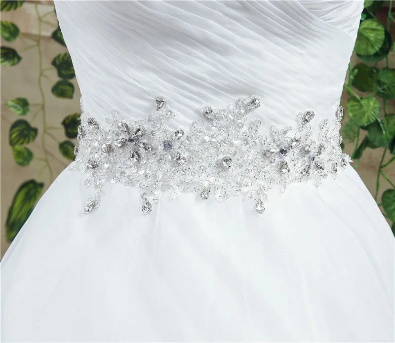 Strapless Beading Train Wedding Dresses With Crystals