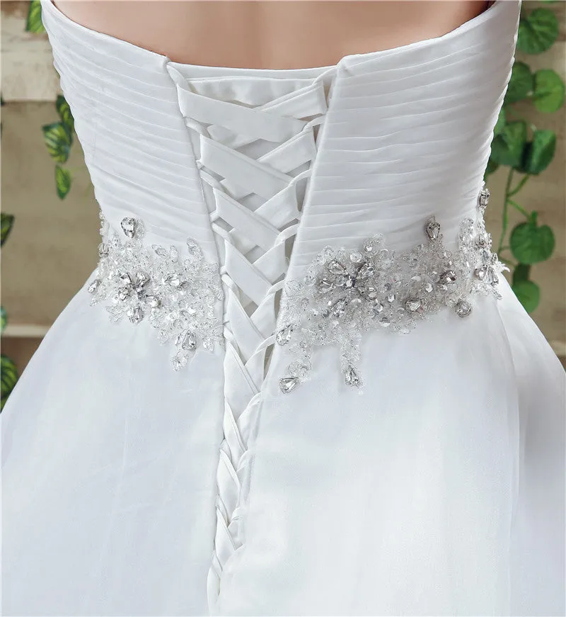 Strapless Beading Train Wedding Dresses With Crystals