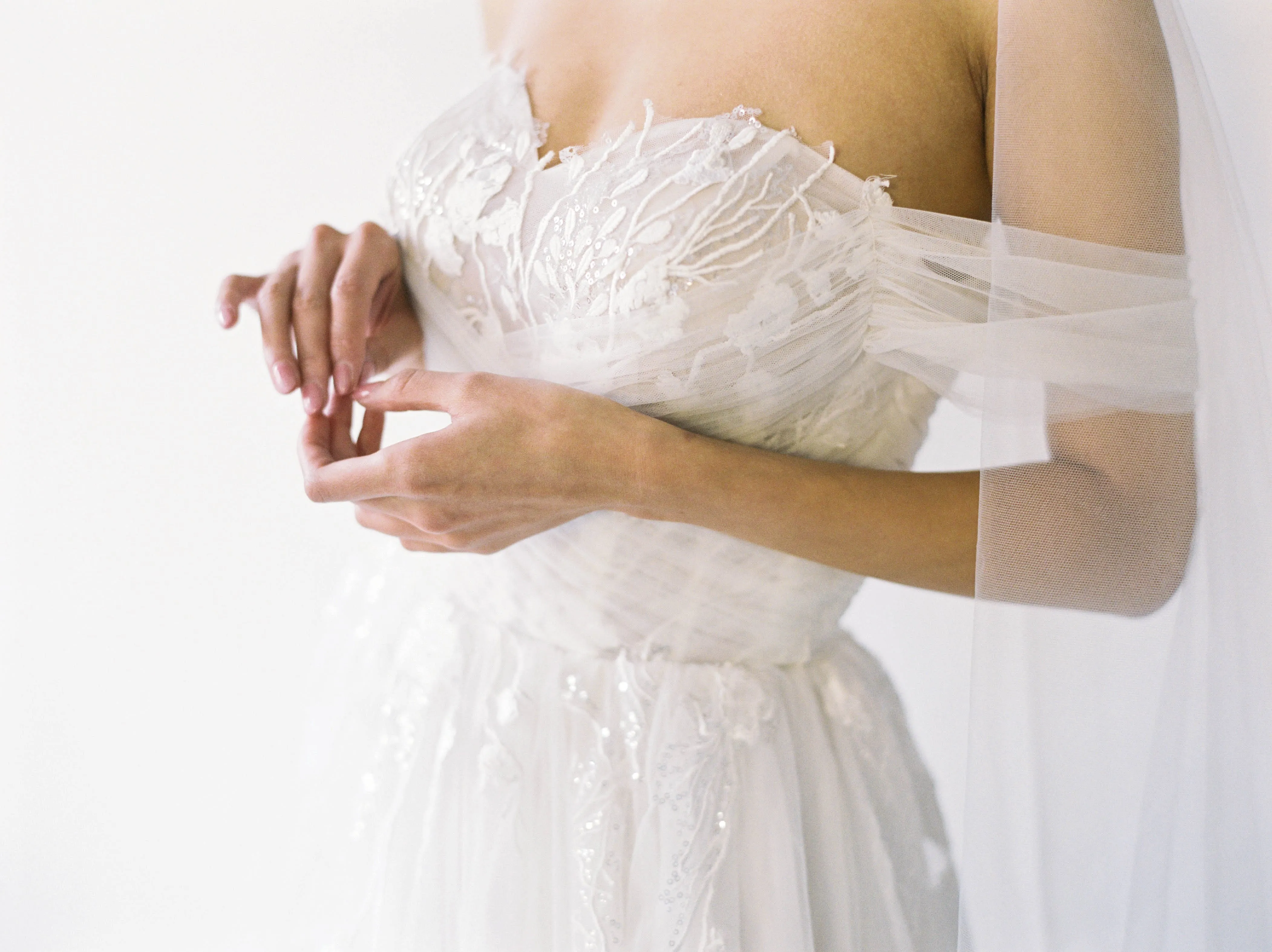 Tulle - A-Line Corset Strapless Wedding Dress Beaded Lace, White