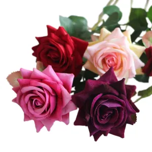 Velvet Rose Flowers Artificial Wedding Floral Arrangement Home Decor Velvet Flowers