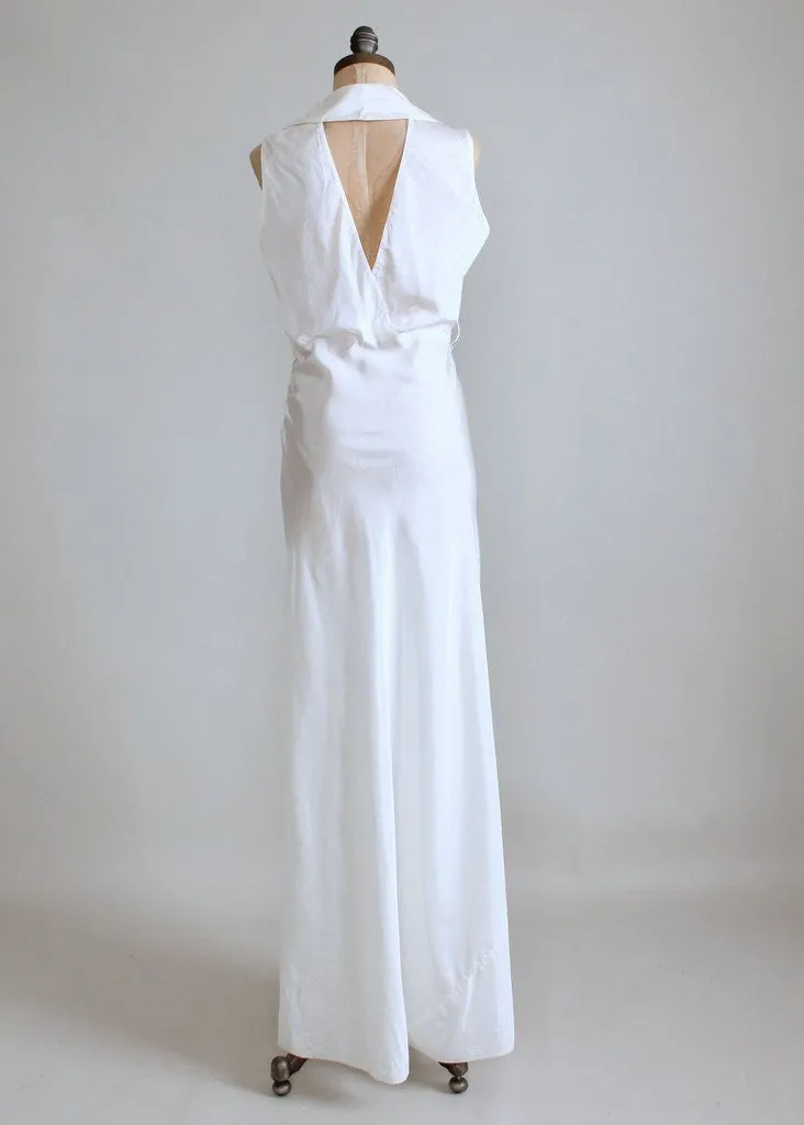 Vintage 1930s White Moire Silk Wedding Dress