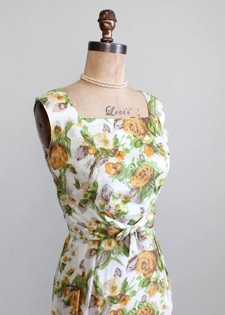 Vintage 1950s Yellow Rose Floral Dress