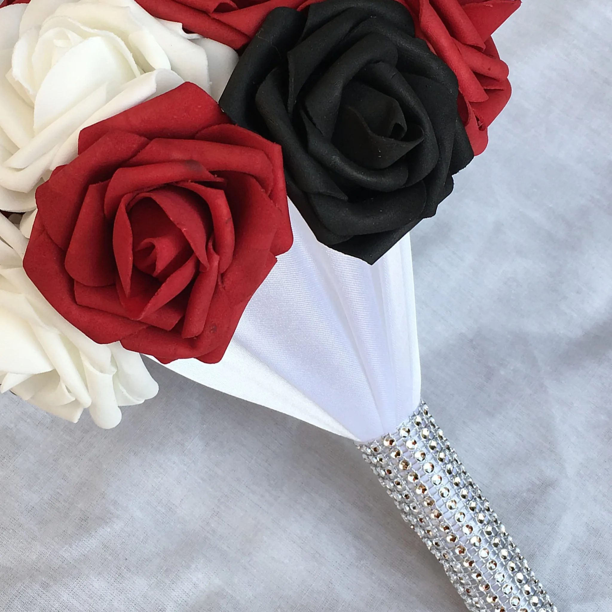 Wedding Bouquets Package for 5 Bridesmaids Dark Red Black White Roses