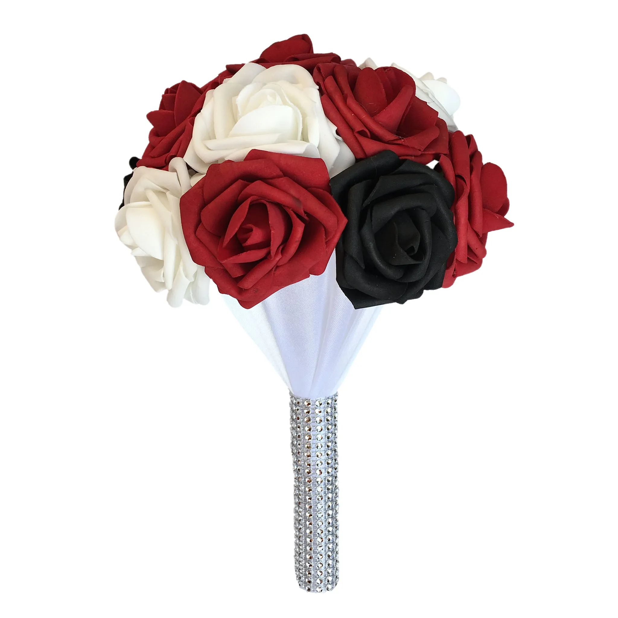 Wedding Bouquets Package for 5 Bridesmaids Dark Red Black White Roses