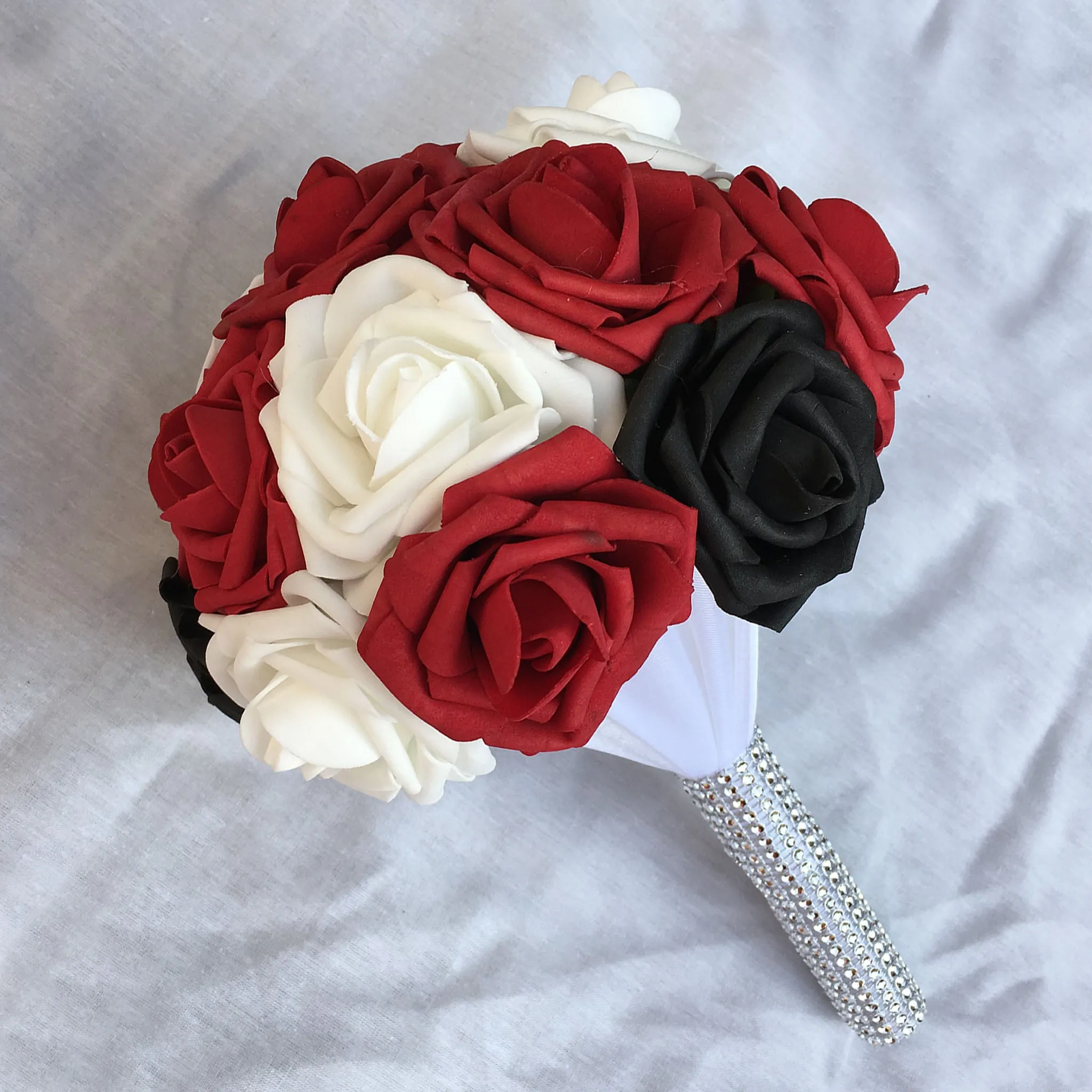 Wedding Bouquets Package for 5 Bridesmaids Dark Red Black White Roses