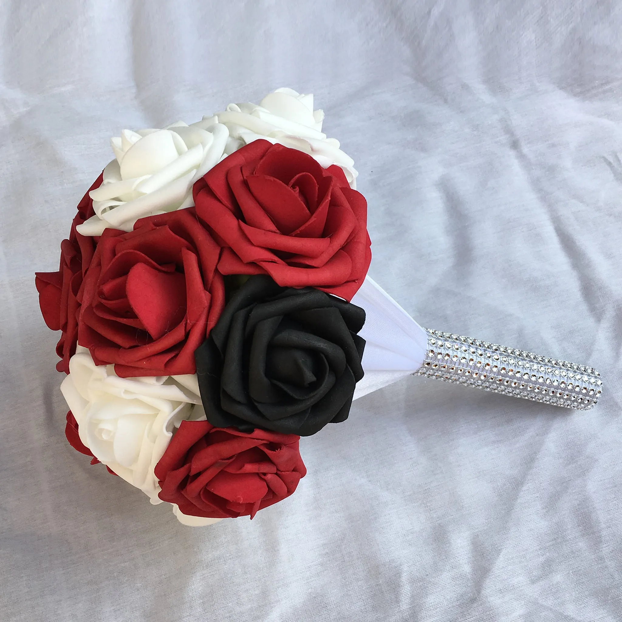 Wedding Bouquets Package for 5 Bridesmaids Dark Red Black White Roses