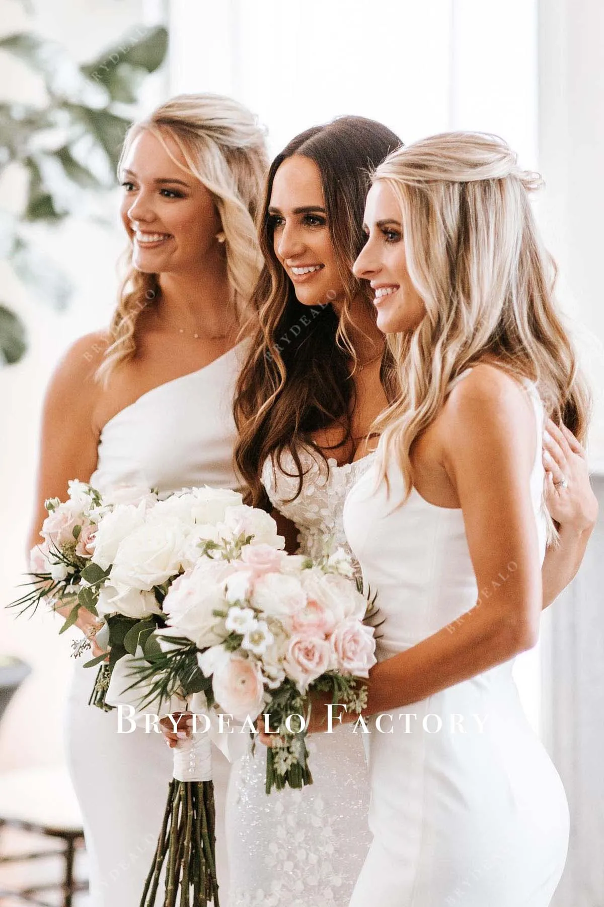 White Floor Length Mismatched Bridesmaid Dresses