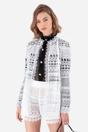 White Guipure Lace Classic Fitted Jacket