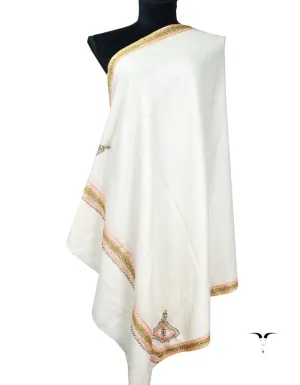 white tilla embroidery pashmina shawl 8095