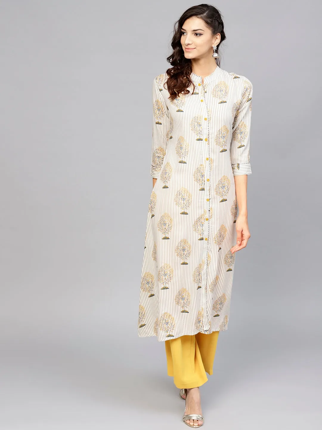 Women Off-White & Grey A-Line Kurta