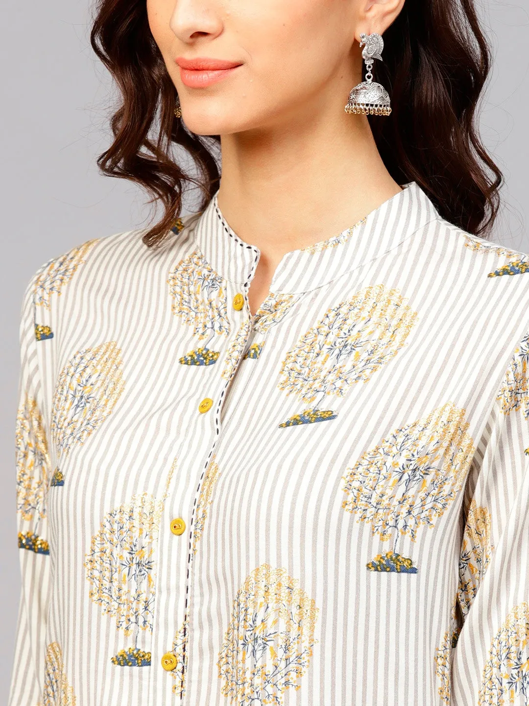 Women Off-White & Grey A-Line Kurta