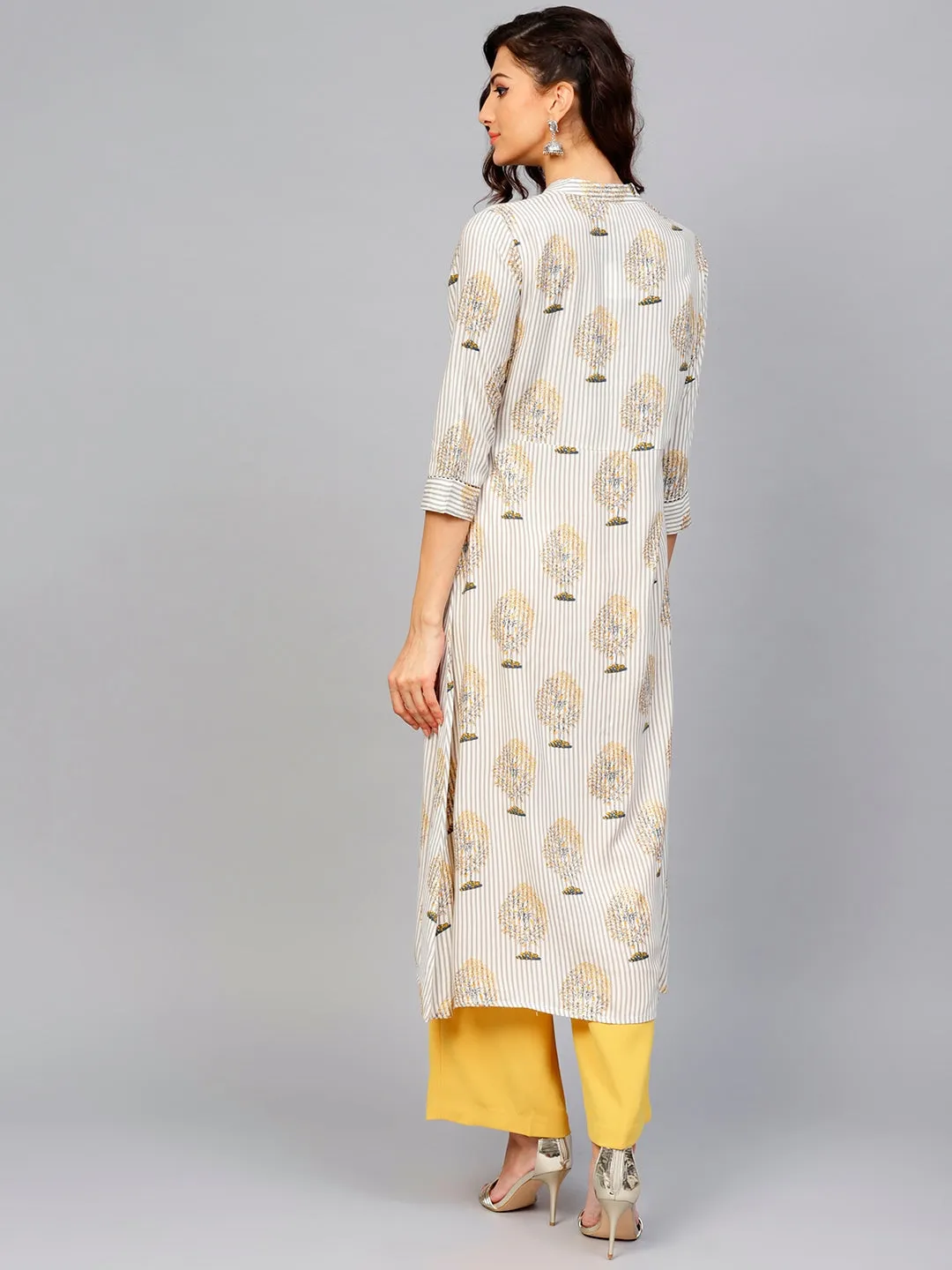 Women Off-White & Grey A-Line Kurta