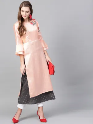 Women Pink & Charcoal Grey A-Line Kurta