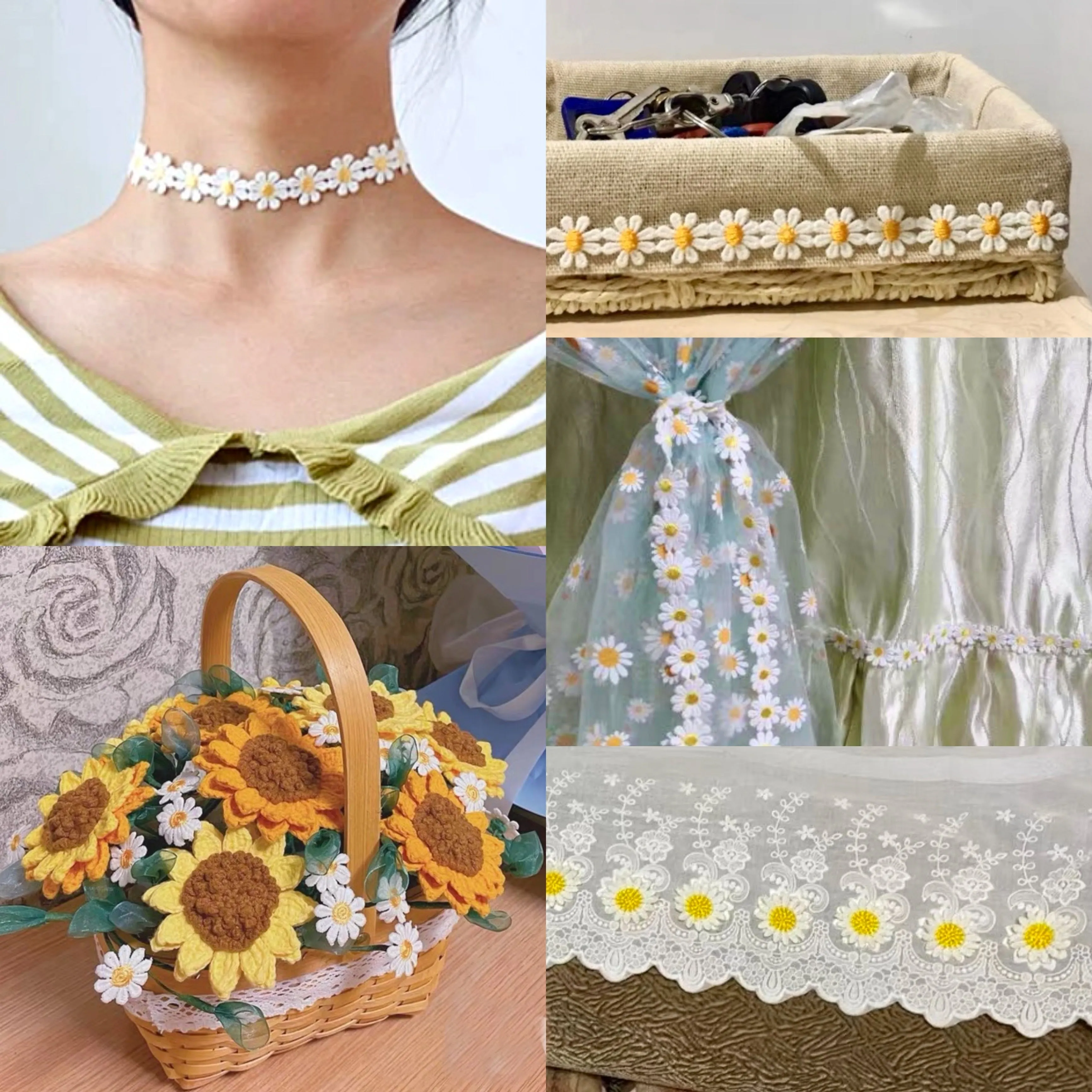 Yellow Daisy Sun Flower Lace Trim for DIY Sewing